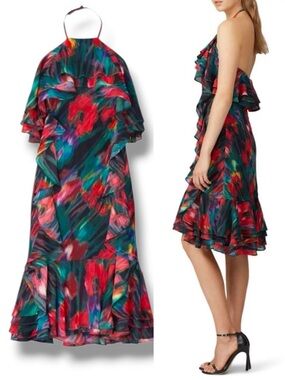 JASON WU COLLECTIVE x RTR Dress Blurred Floral Halter Red Asymmetrical Size 6